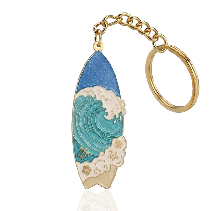 Wave metal enamel key chain with pearlized