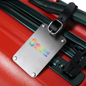 Silver Tone Stainless Steel Luggage Tag With Strap