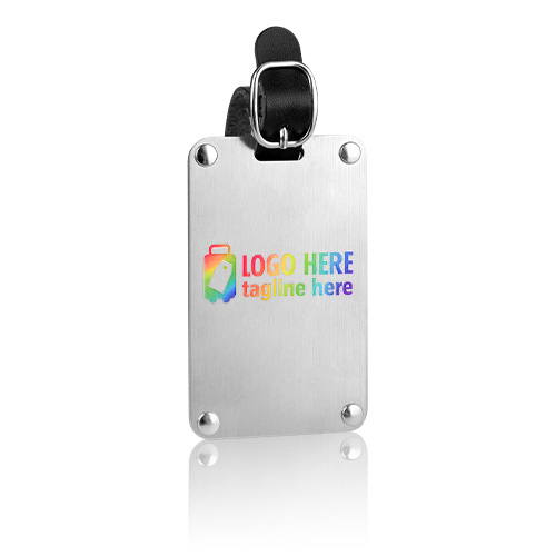 Silver Tone Stainless Steel Luggage Tag With Strap