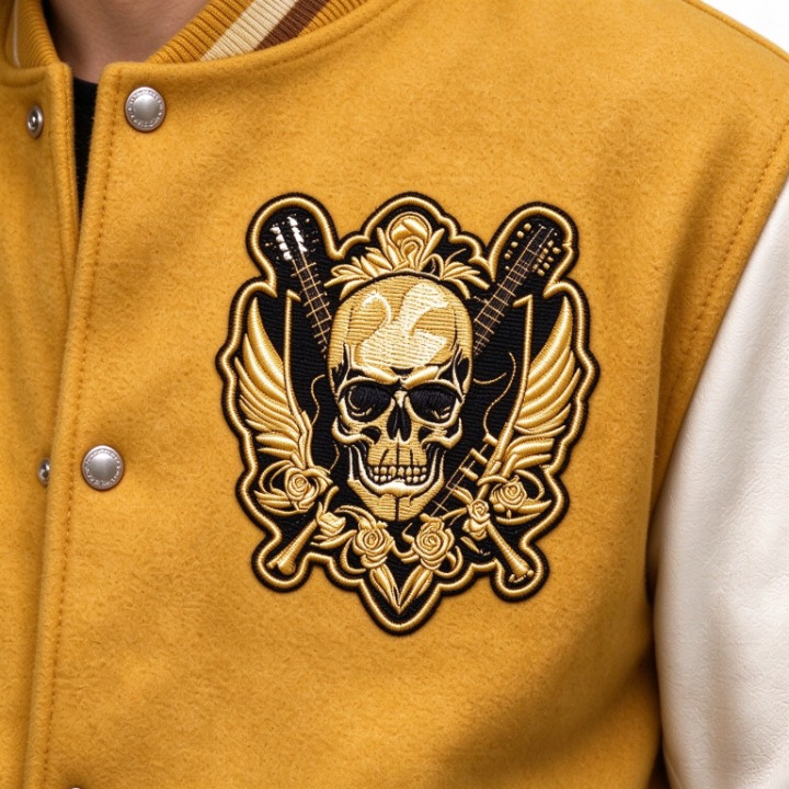 Winged Guitar Skull Varsity Patch