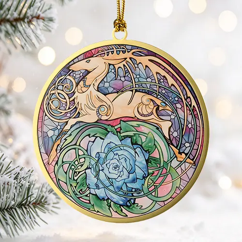 Art Deer and Blue Rose Christmas Ornament