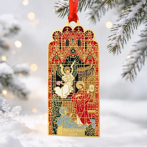 Sacred Heart Stained Glass Brass Christmas Ornament Sacred Heart Stained Glass Brass Christmas Ornament